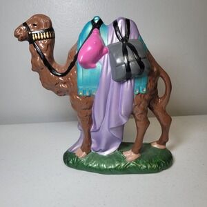 Atlantic Mold Nativity Camel Ceramic Vintage Standing Figurine Brown Teal Purple